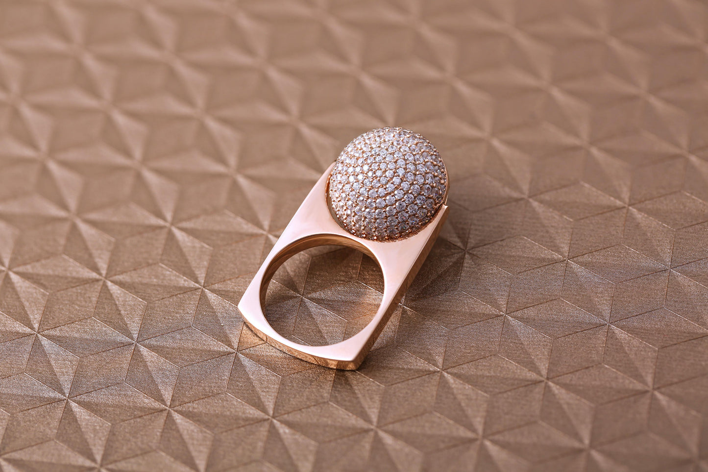 Silver Diamond Studded Ring on Brown Textile